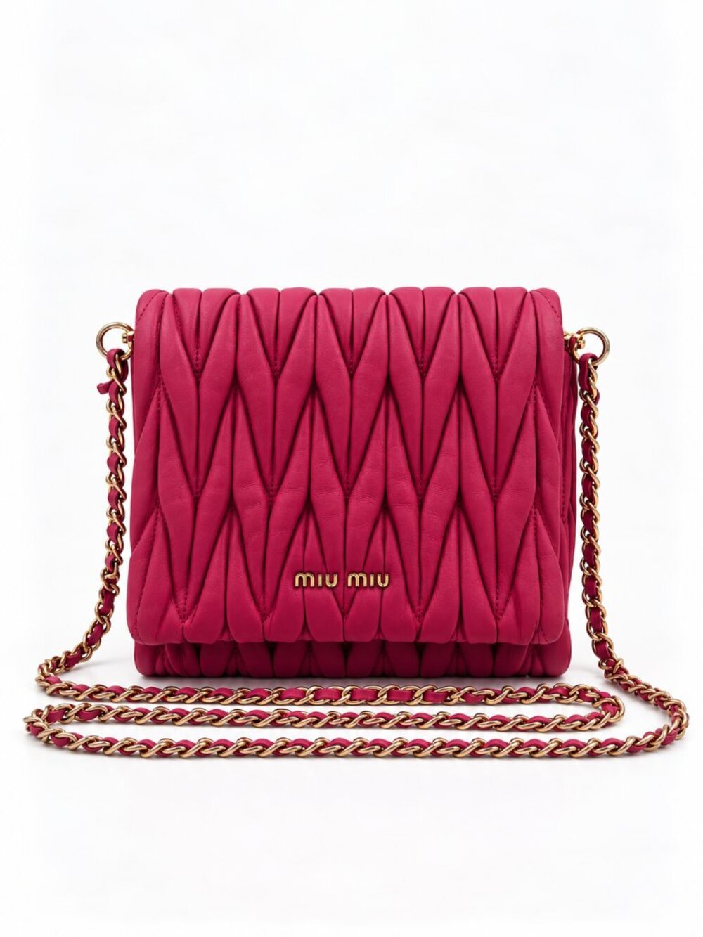 Miu Miu Matelassé Pink Leather Mini Crossbody Chain Shoulder Bag